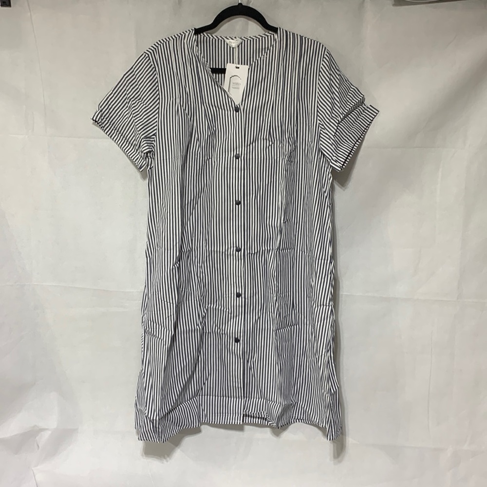 YOZLY Women Cotton Short Sleeve Button Down Nightgown Dress, Navy Blue, Large